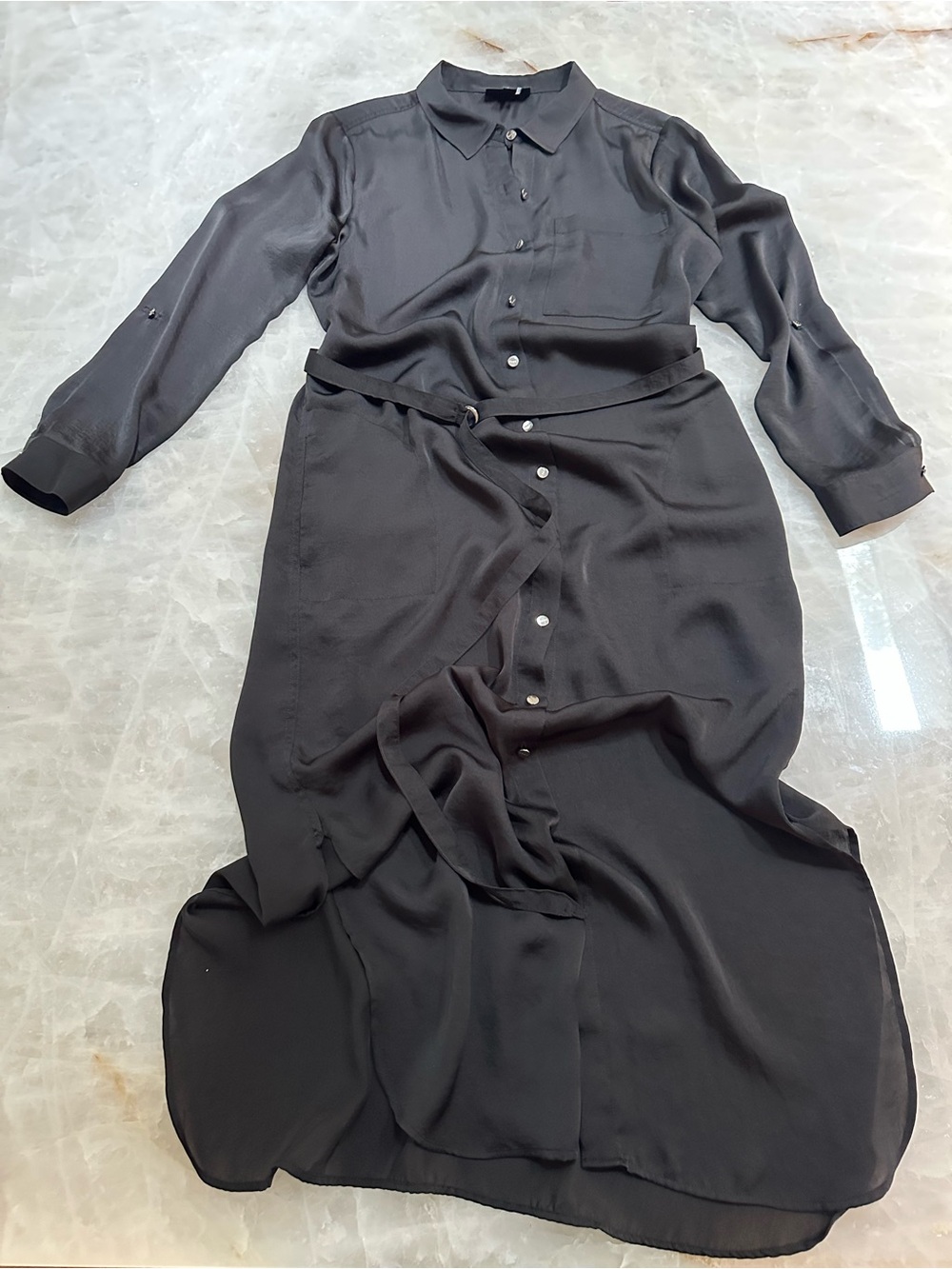 DKNY Black Button-Down Shirt Dress with D-Ring Belt | Size Large